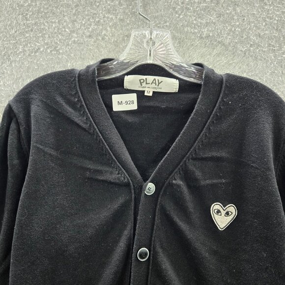 Comme Des Garcons PLAY Men Sweatshirt M Black Heart Patch Embroidery Cardigan - Picture 7 of 7